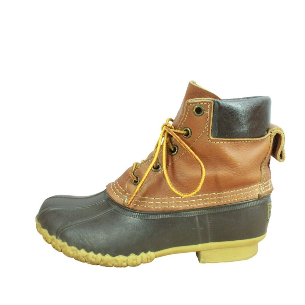 LL Bean Brown Waterproof Unlined Padded Collar Leather Duck Boots Size 6 M